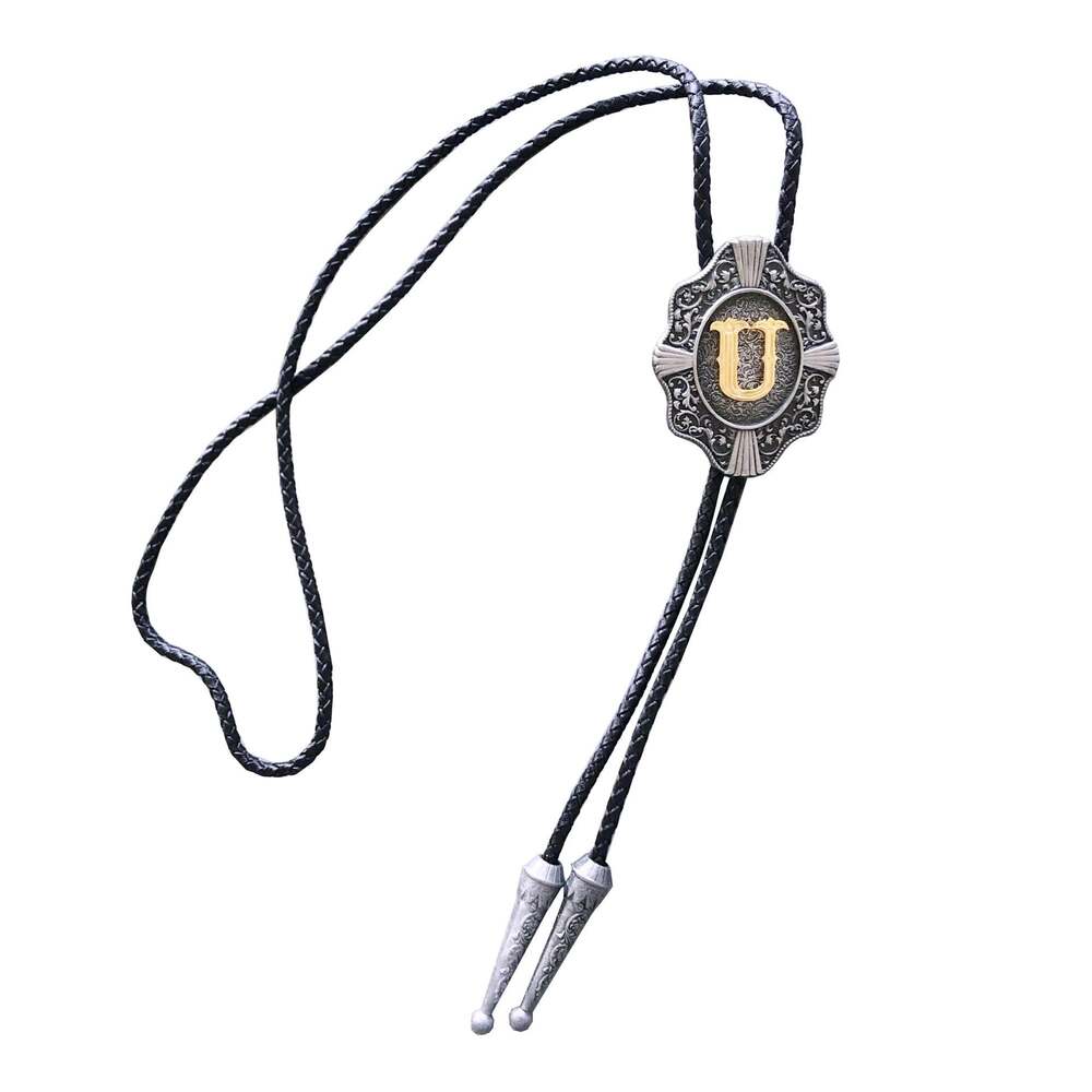 Westenr Cowboy Vintage Initial Letter U Faux Leather Bolo Tie